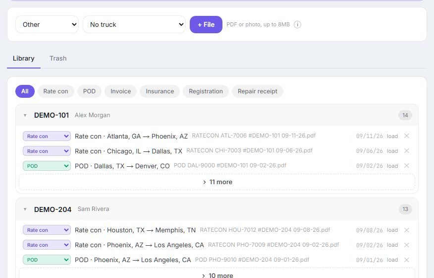 Document library in the TMS