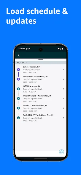 Расписание остановок поездки в приложении Amazon Relay