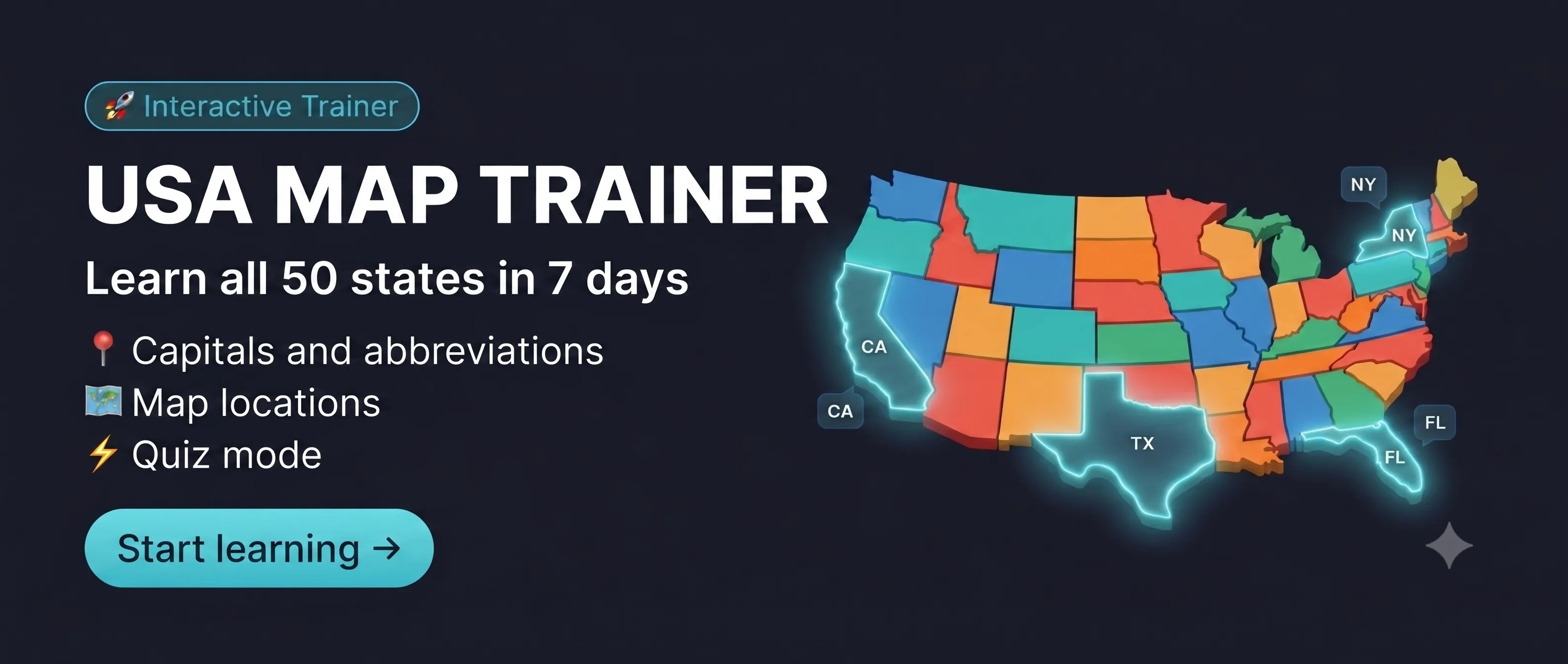 USA Map Trainer — Interactive US states trainer
